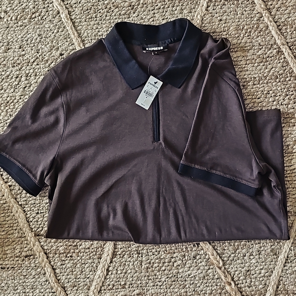 Express Mens polo shirt w zip front w stretch